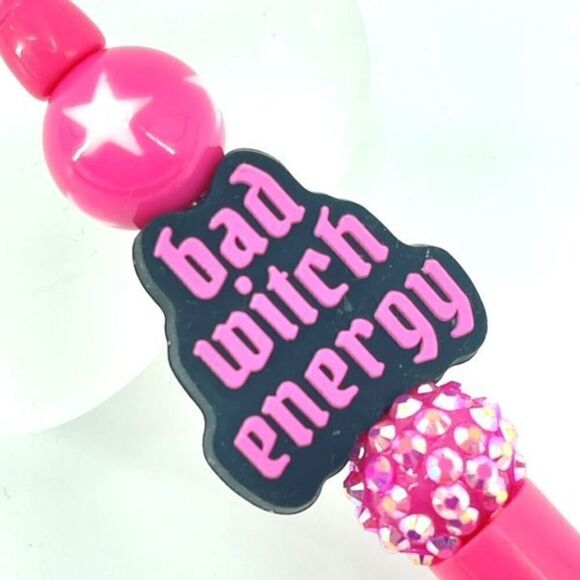 Bad Witch Energy Halloween pen handmade NEW bling rhinestone hot pink black - Picture 2 of 7